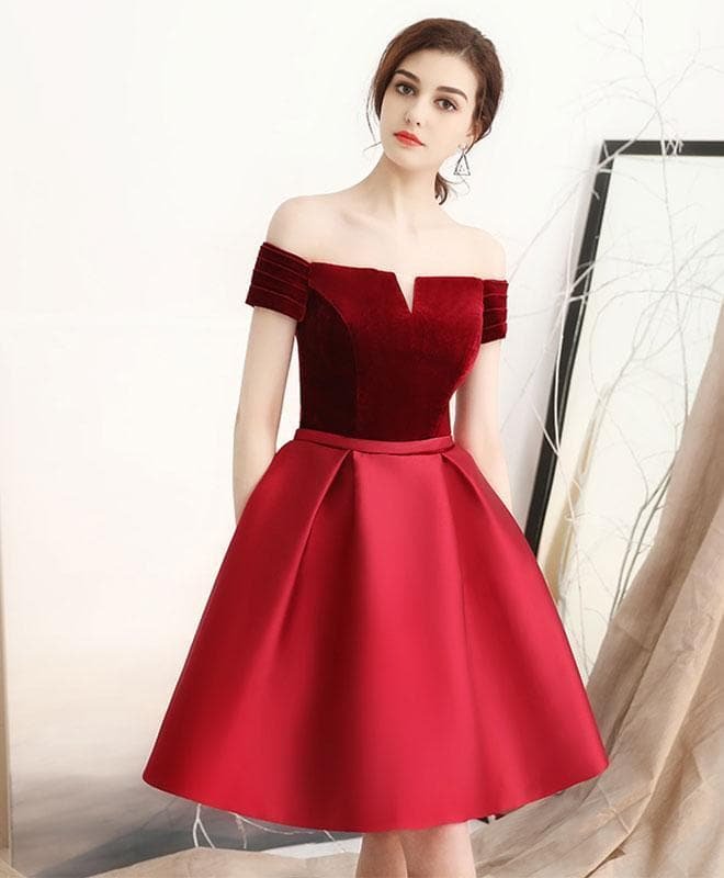 Burgundy Satin Short Prom Dress AS01