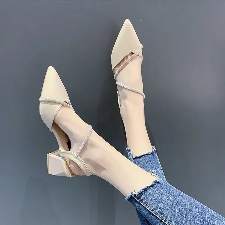Graduation Gifts  2022 Summer Sandals Black Shoes for Women Shallow Mouth Strappy Heels All-Match  Beige New  Pointed Closed Fashion Sandals