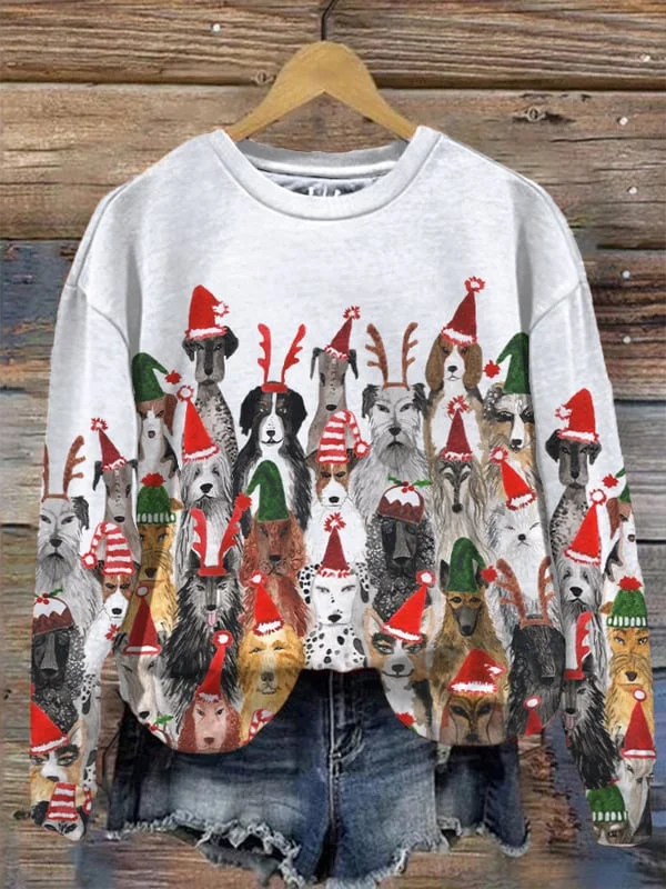 Women's Christmas Dogs Print Sweatshirt.
