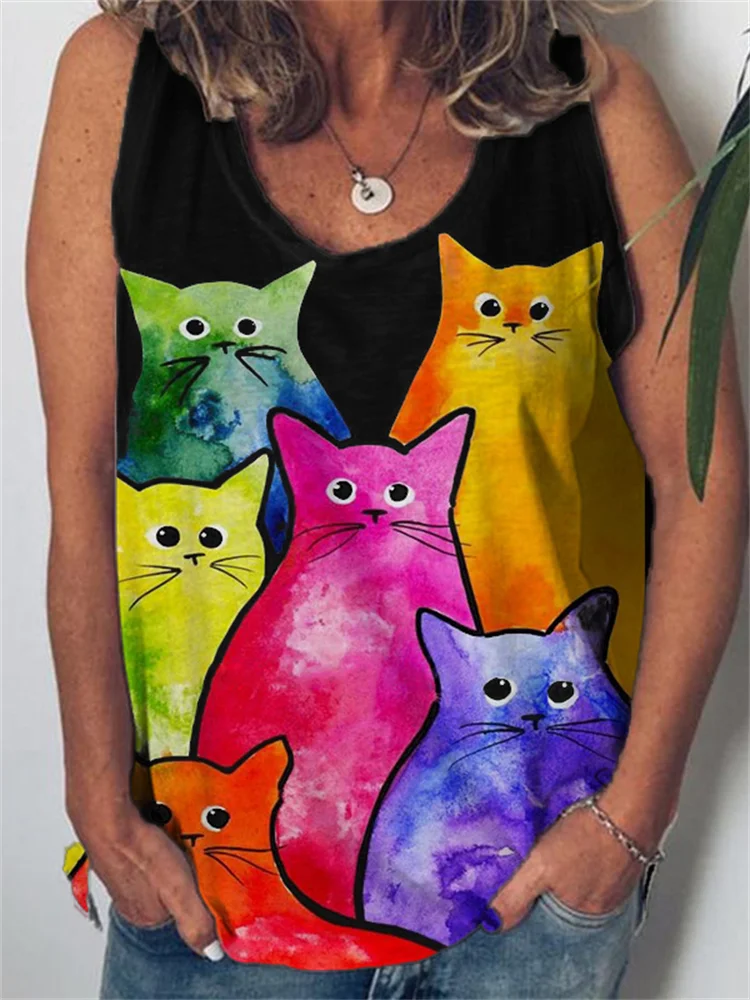 Colorful Cats Art Graphic Tank Top