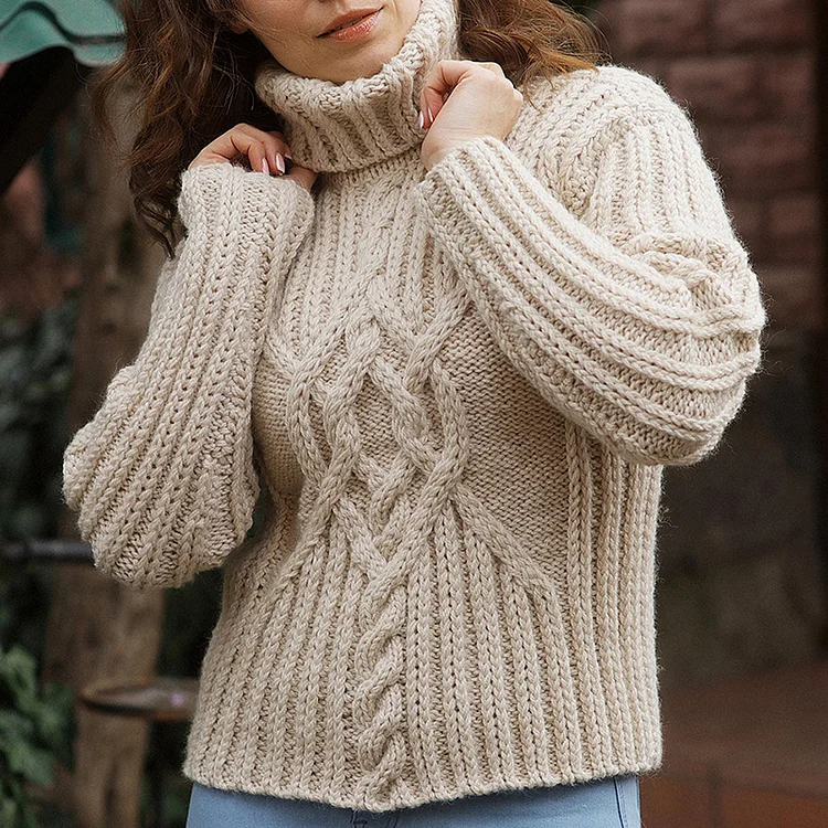 Women's Aran Chunky Cable Turtleneck Sweater