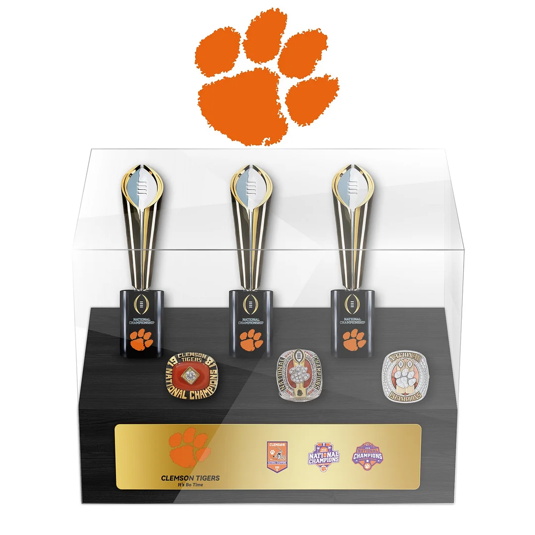 Clemson Tigers College NCAA Football Championship Trophy And Ring Display Case