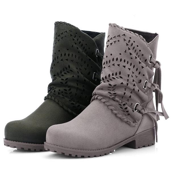 VCSHOES Low Heel Ankle Cutout Boot