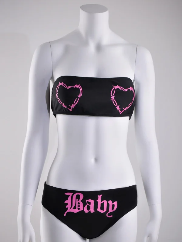 Heart Baby Printed Off The Shoulder High Waist Two-piece Bikini Sets Swimwear