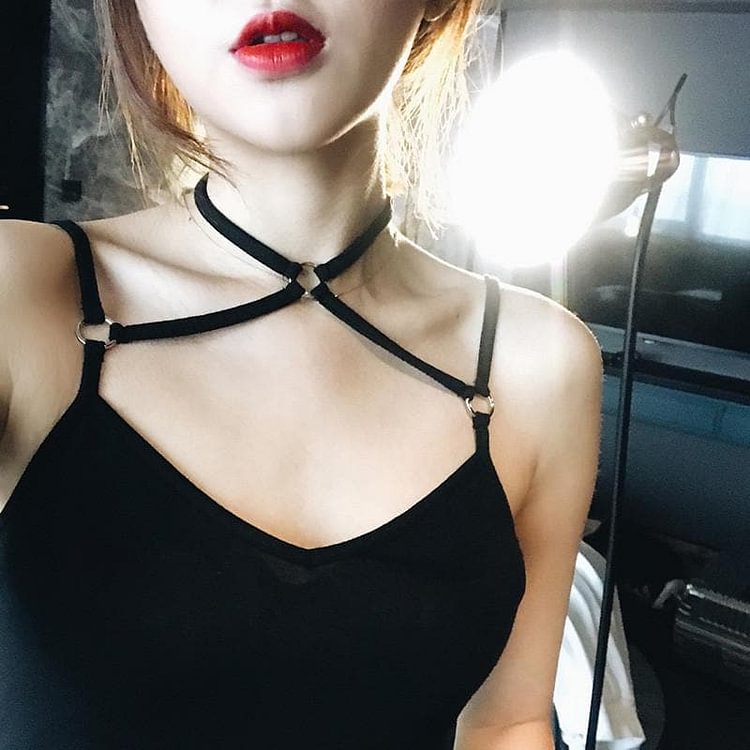 White/Grey/Black Bondage Choker Camisole Top SP179757