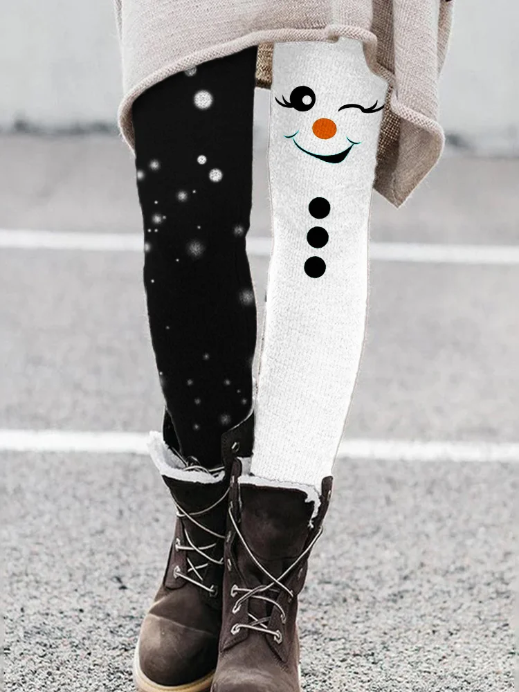 VChics Christmas Snowflake Snowman Print Leggings