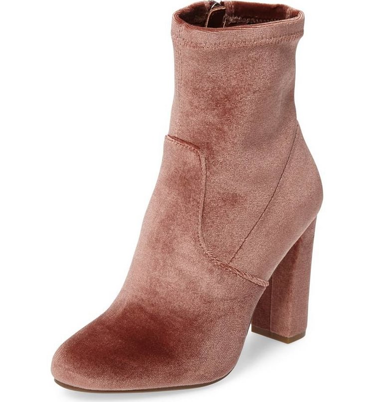 Blush Chunky Heel Boots Velvet Short Fashion Sock Boots |FSJ Shoes