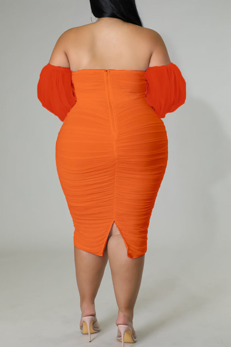 FineGina Tangerine Red Sexy Solid Patchwork Off The Shoulder One Step