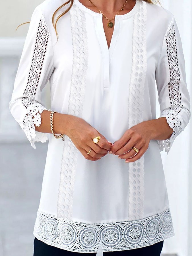 Women's Round Neck Lace Stitched Shirt socialshop