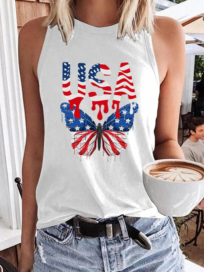 Women's Independence Day And Butterfly Tank Top