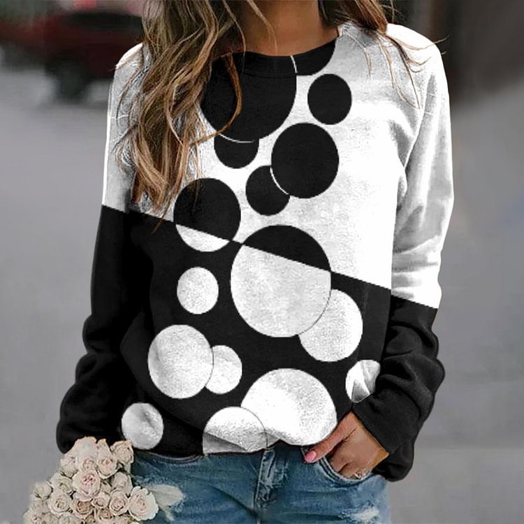 Vefave Casual Colorblock Circle Print Sweatshirt