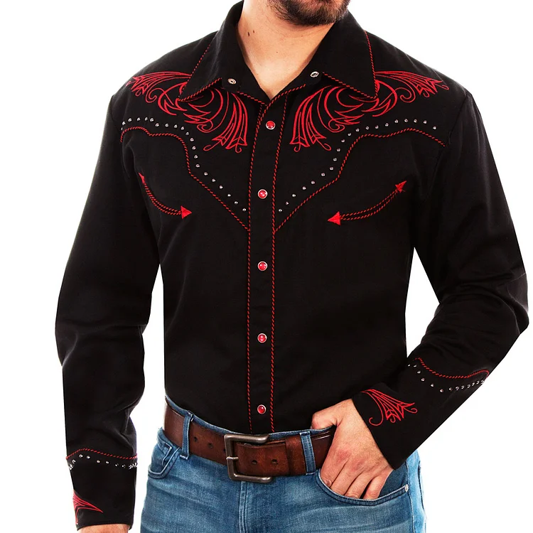 Men's Emerald Embroidered Long Sleeve Snap Western Shirt