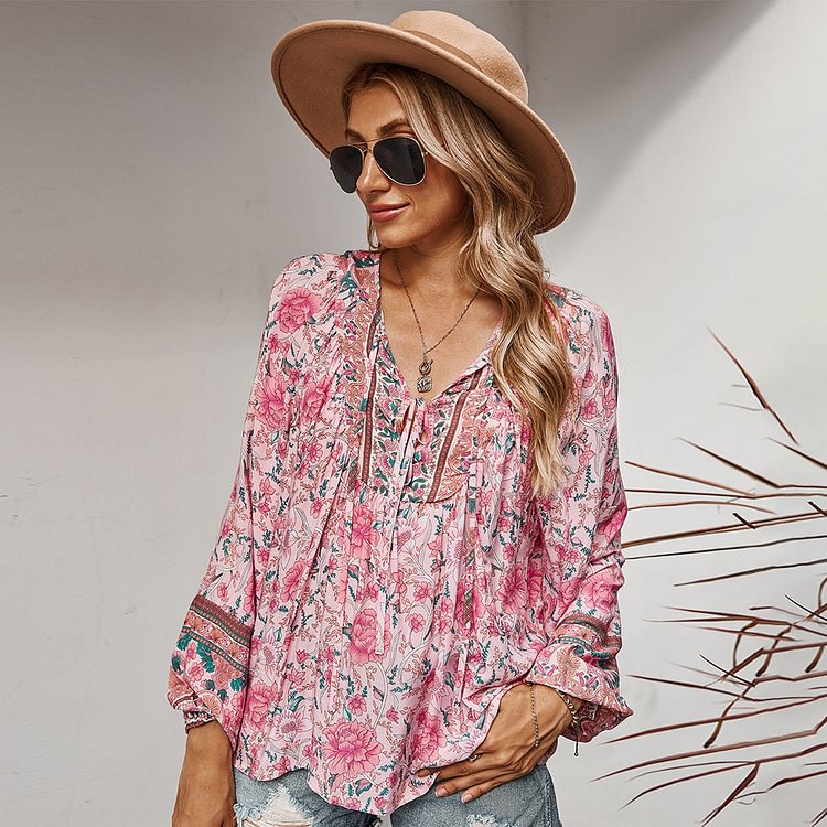 Romantic Holiday Print Shirt - Pink