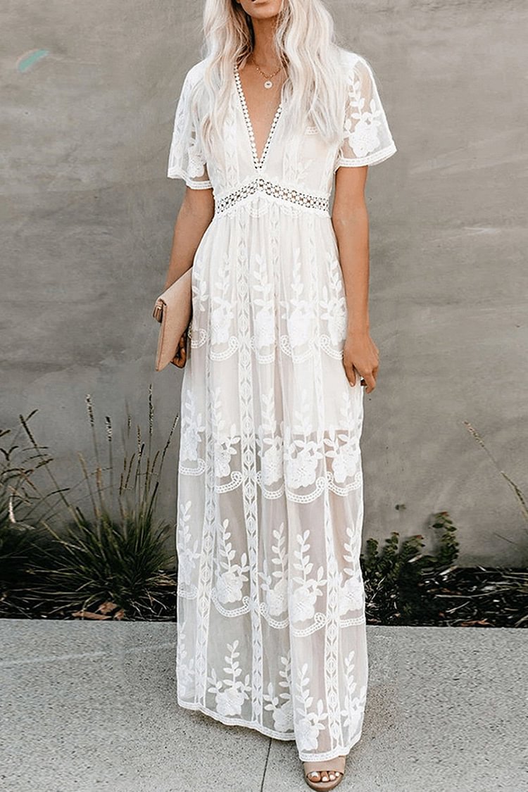 Chic See-through Cutout Lace Long Dress - Shop Trendy Women's Clothing | LoverChic