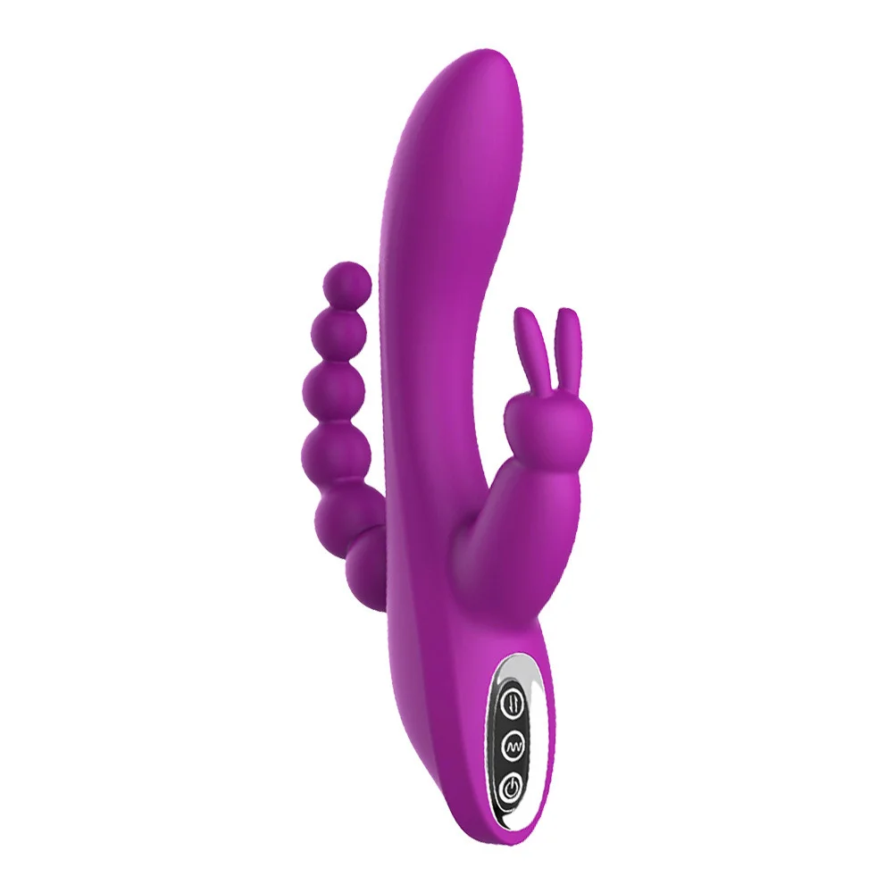 G Spot Clitoral Anal Stimulation Rabbit Vibrator, Triple Penetration - Rose Toy