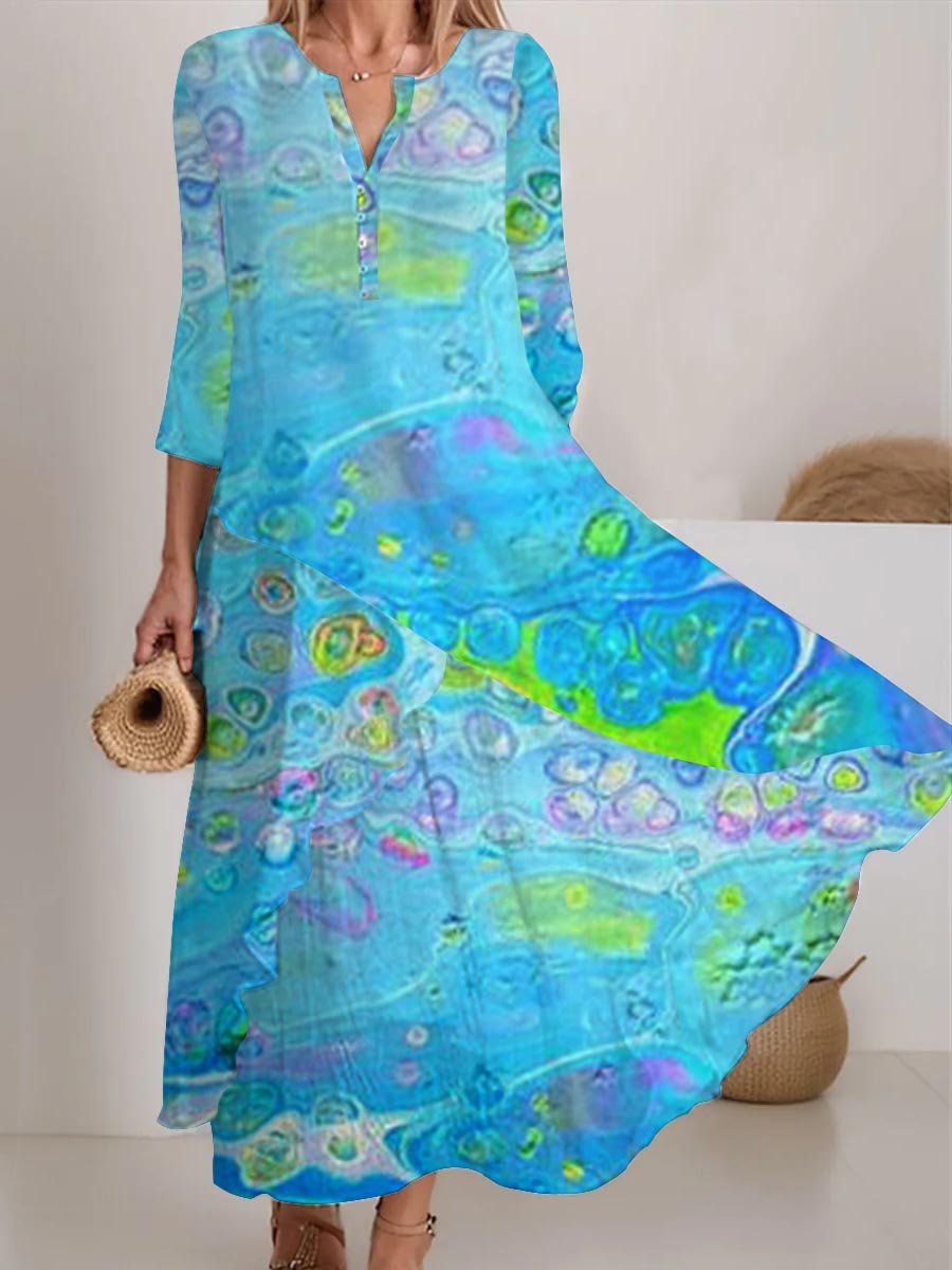 Women's Watercolor Splash Art Colorful Flowing Dress