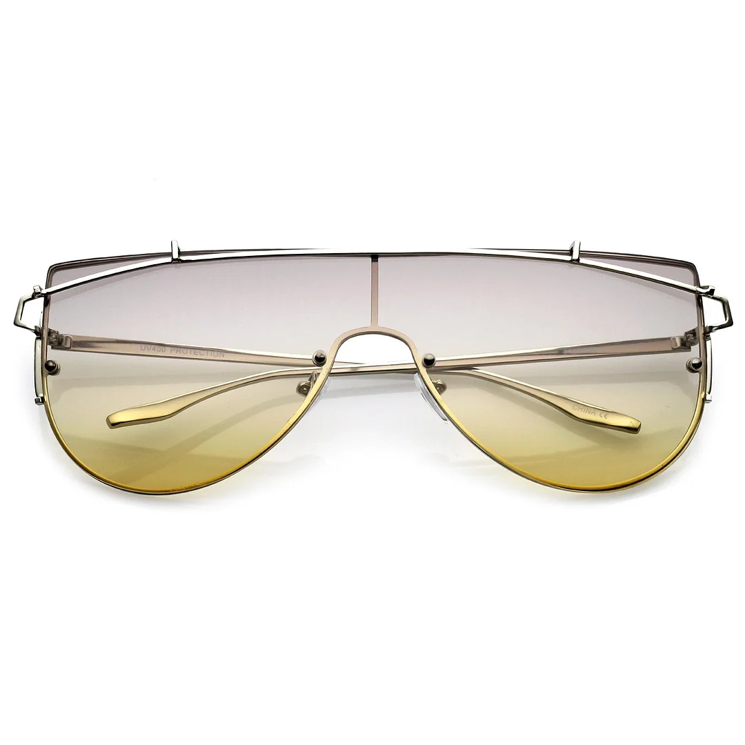 Futuristic Rimless Metal Crossbar Gradient Colored Mono Lens Shield glasses 61mm