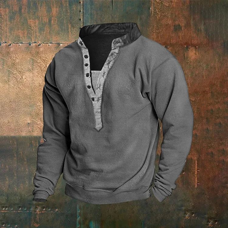 Stand Collar Chest Button Plush Solid Color Sweatshirt