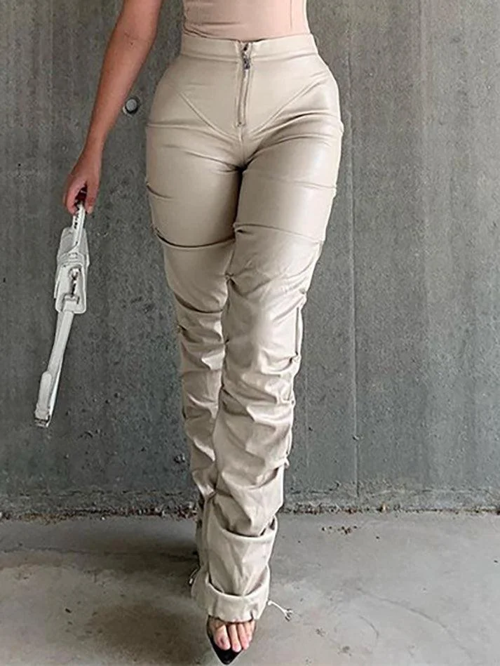 Stacked Pu Leather Pants
