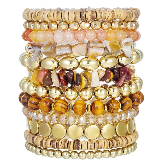 12PCS Multi Layers Bracelet Metal Chain Stone Coconut Shell Boho Fashion Bracelet Perfect Gift For Women