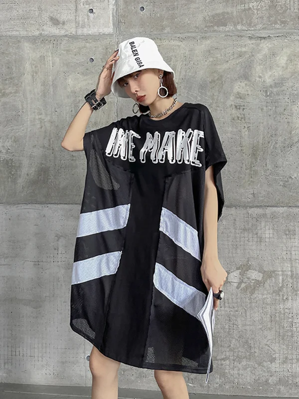 Women Round Neck Printed Loose Casual T-Shirt Dress