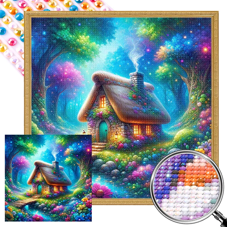 Fluorescent Forest Cabin 40*40CM (Canvas) Full AB Round Drill Diamond Painting gbfke