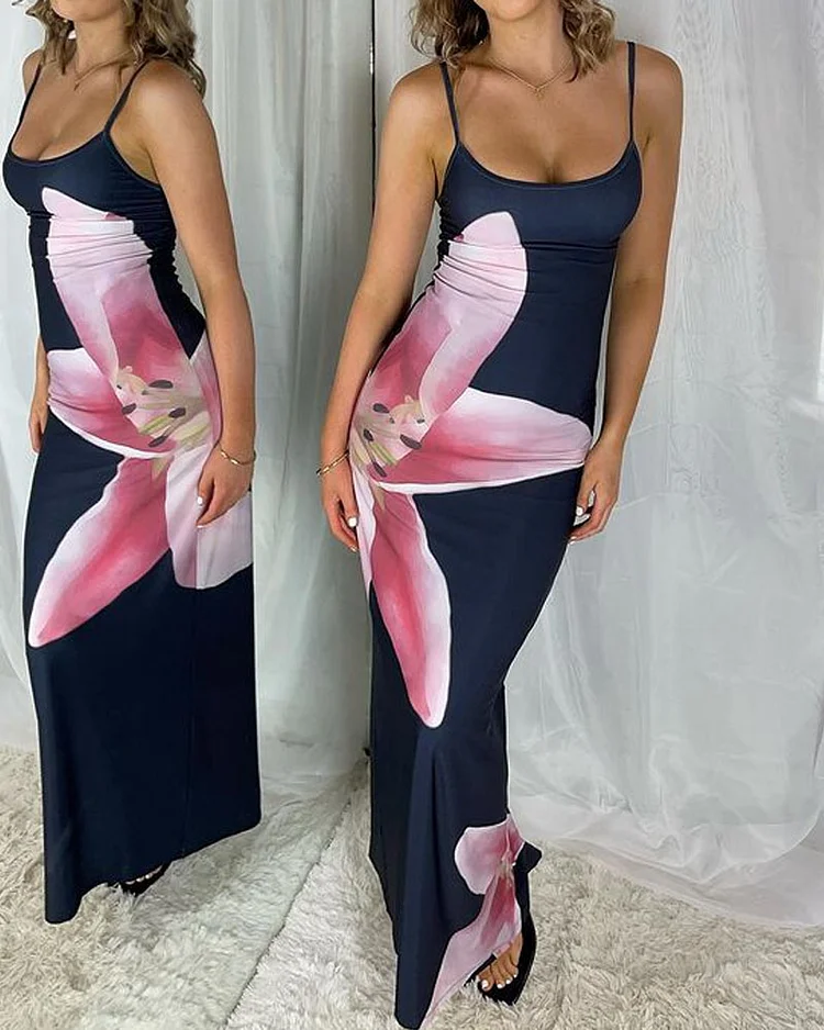 Casual Flower Print Slip Dress