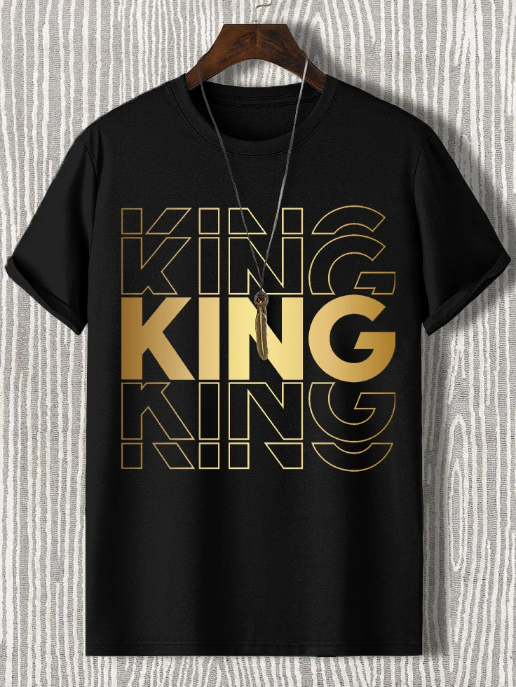 Men's King Letter Print Cotton Casual T-Shirt