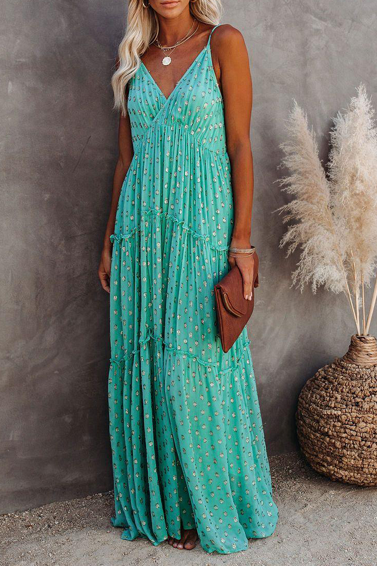 Fashion Print Patchwork Spaghetti Strap Cake Skirt Dresses - Life is Beautiful for You - SheChoic