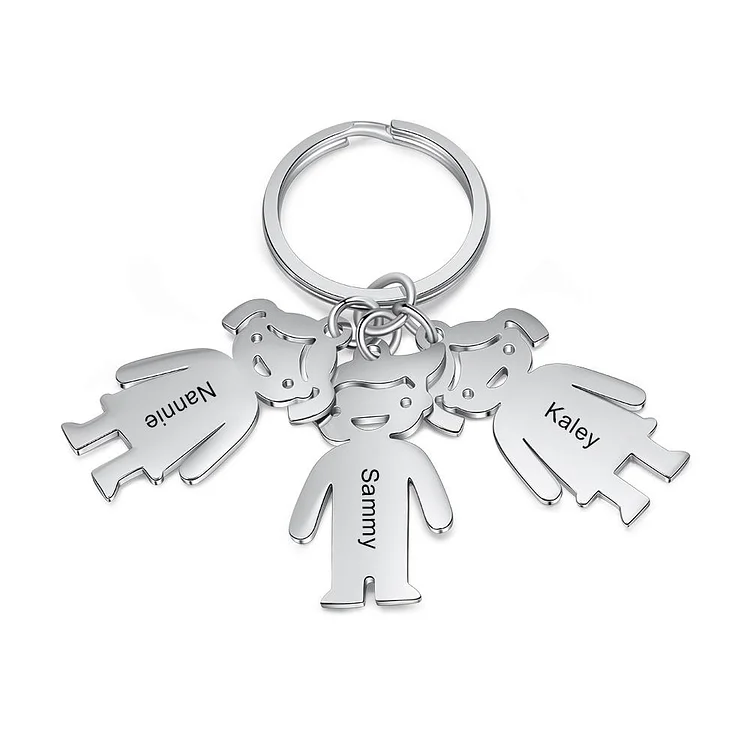 Personalized Key Chain with Children Charms Engraved Names Dad Key Chain