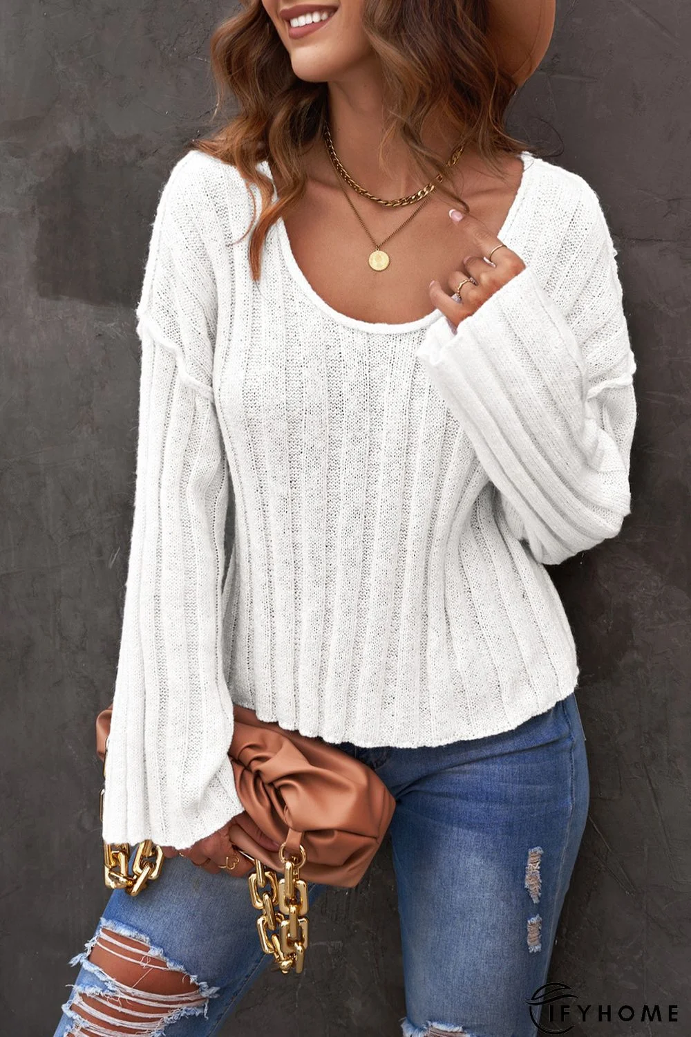 White Drop Shoulder Loose Knitted Sweater | IFYHOME