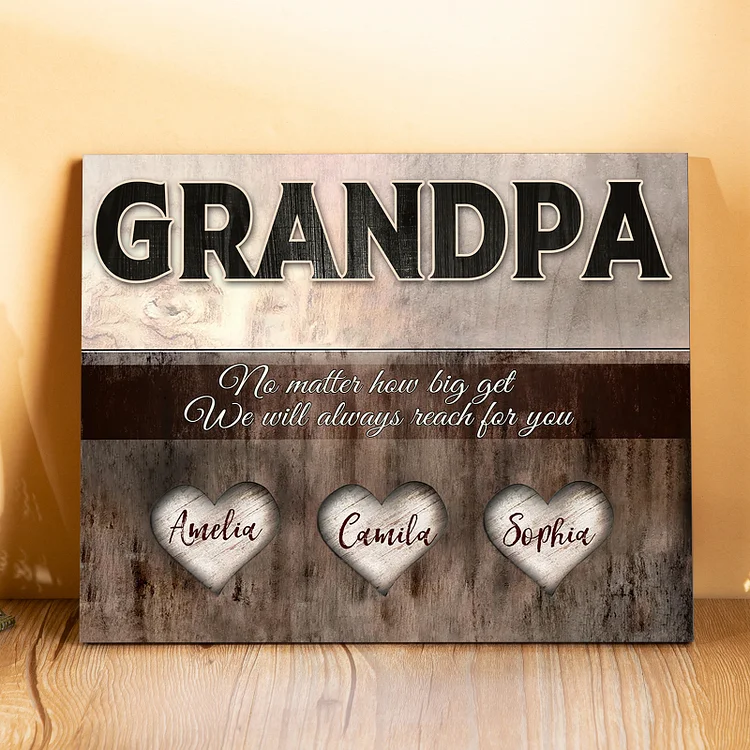 Personalized Hearts Wall Art Frame Custom 3 Names Wood Panel Painting Wooden Ornaments Gift for Grandpa Family