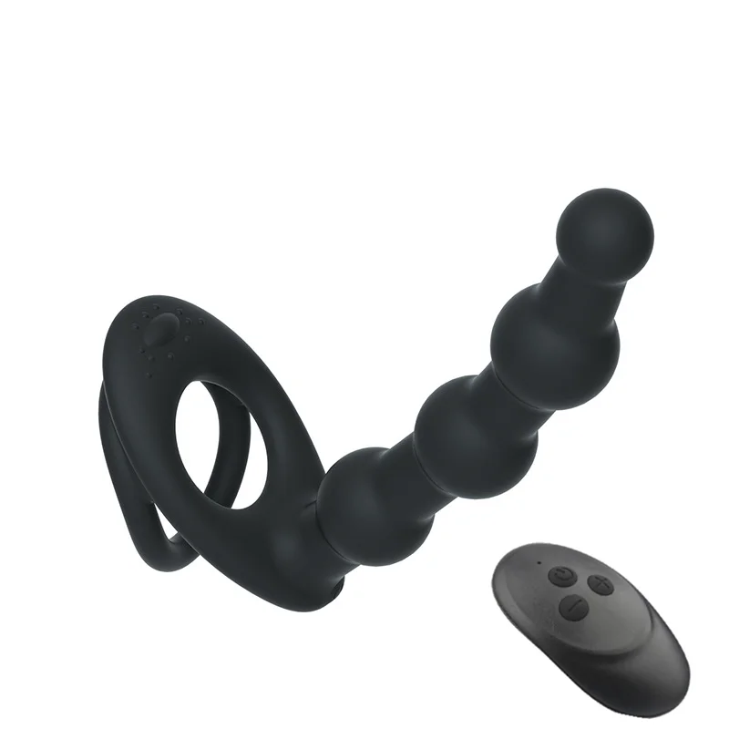 Dual Cock Rings with Anal Beads/Dildo For Couples - Rose Toy