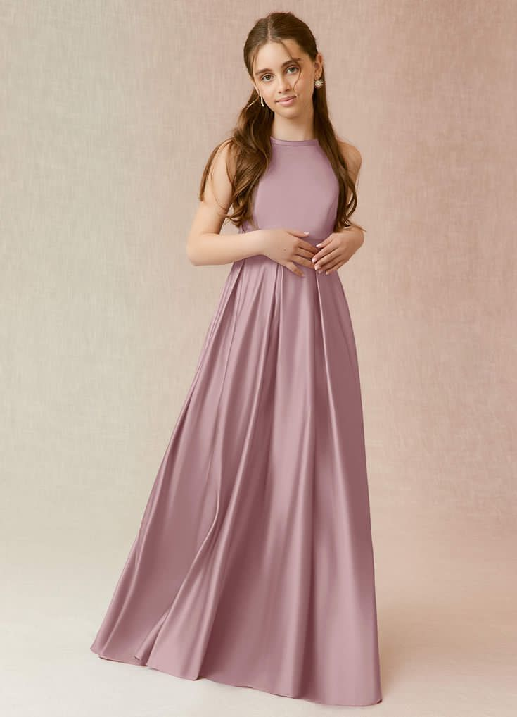 Halter Neck Strapless Sleeveless High-Waisted Long A-Line Junior Bridesmaid Dress With Pleated | JB016 Wellcucu