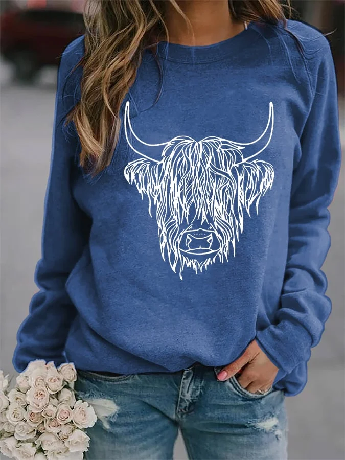 Women's Highland Cow Printed Casual Sweatshirt socialshop