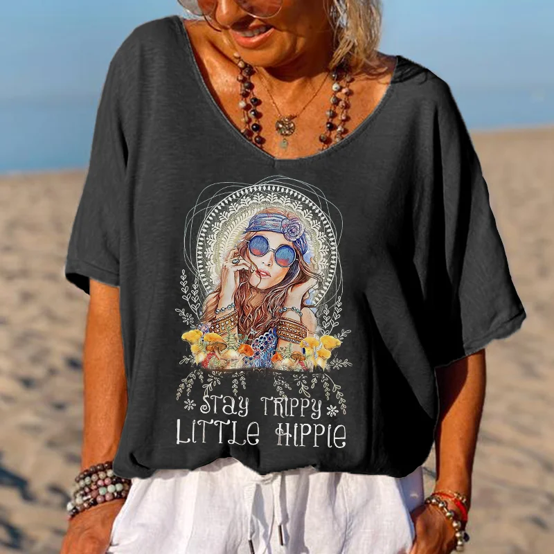 Stay Trippy Little Hippie Printed T-shirt