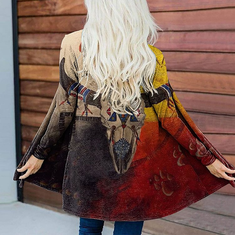 Vefave Casual Skull Print Long Sleeve Cardigan