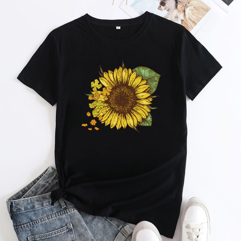 Sunflower Puzzle Blocks Women's Cotton T-Shirt | ARKGET