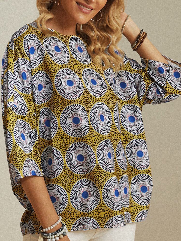 Geometric Printed O neck Casual Blouse For Women P1724641