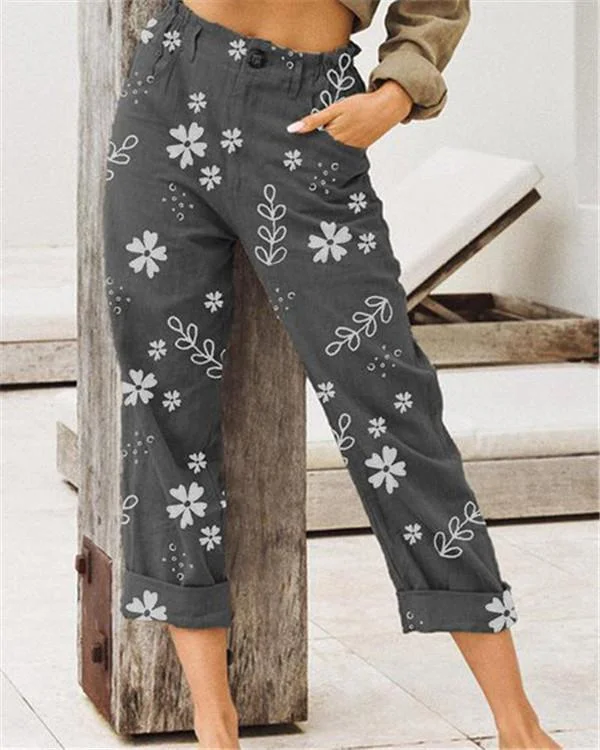 casual print loose pockets pants p117872