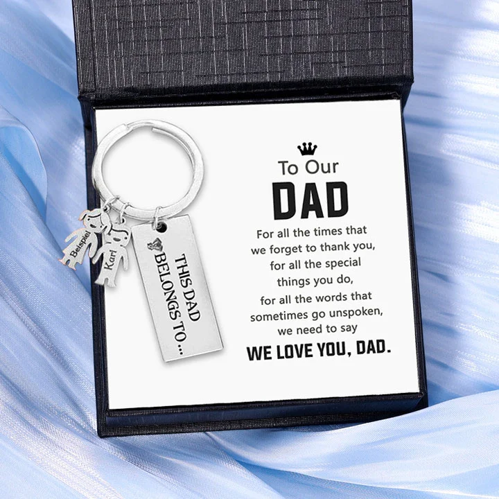 2 Names-Personalized 2 Children's Name Keychain-To My Dad-Gift Box Gift Card Set