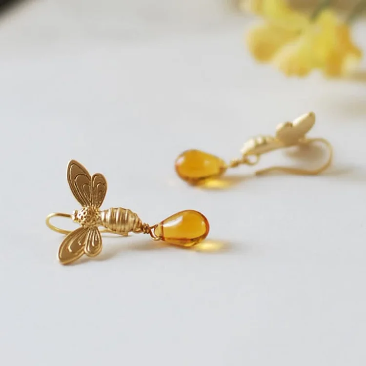 Olivenorma Bee Topaz Honey Drop Amber Earrings & Necklace
