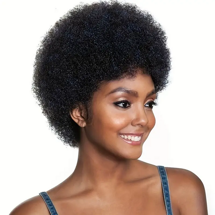 Short Afro Kinky Curly Glueless Full Machine Made Non Lace Wigs