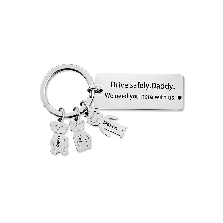 Personalized Be Safe Keychain Custom 3 Names for Kid and Pet Charm