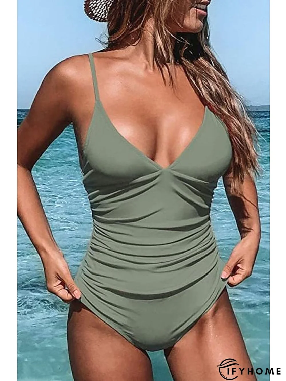 Women's Swimwear One Piece Normal Swimsuit Open Back Solid Color Light Blue Black Yellow Army Green Navy Blue Bodysuit Bathing Suits Sports Summer | IFYHOME