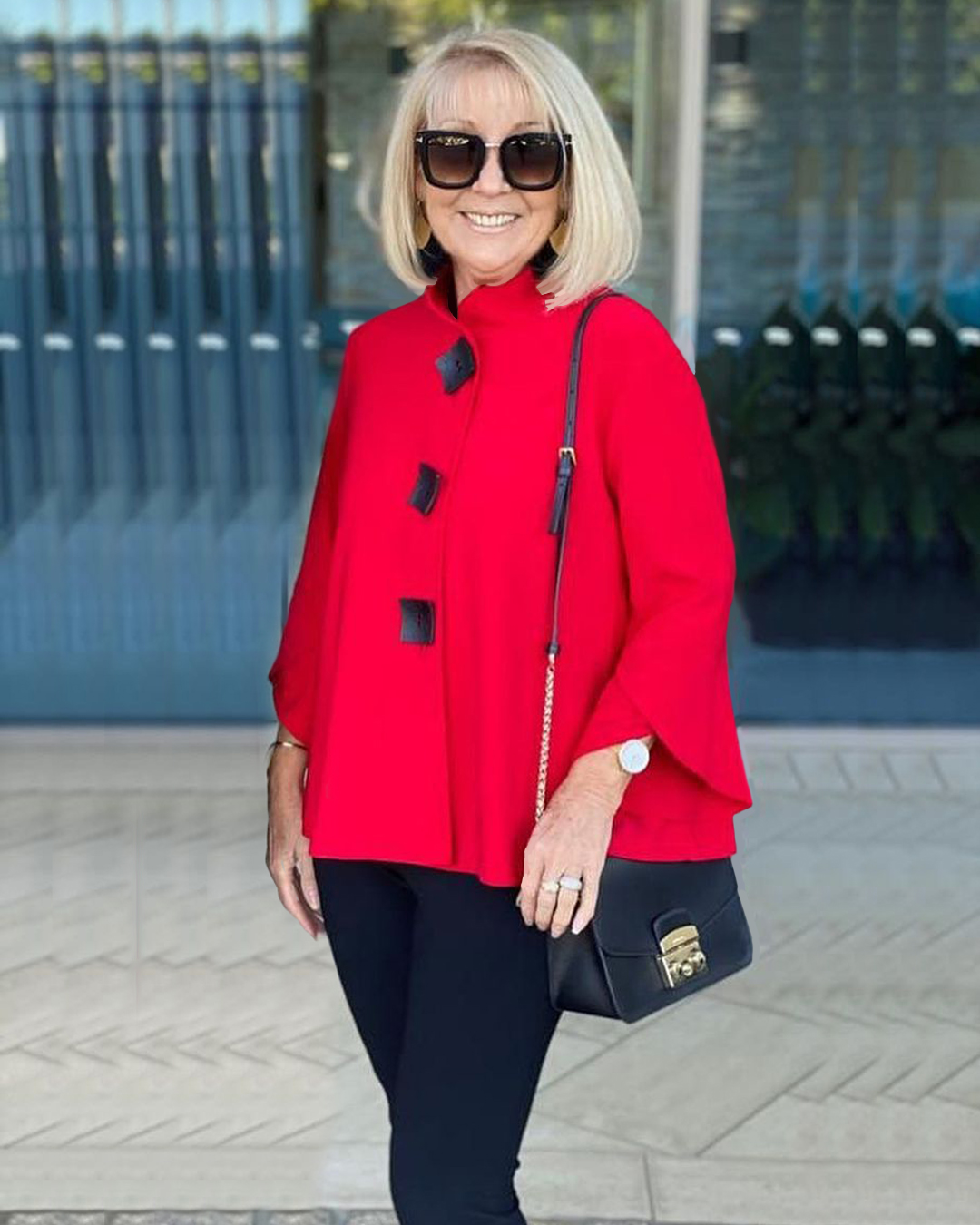 Square Buckle Design Coat For Elderly Women Senior Ladies 