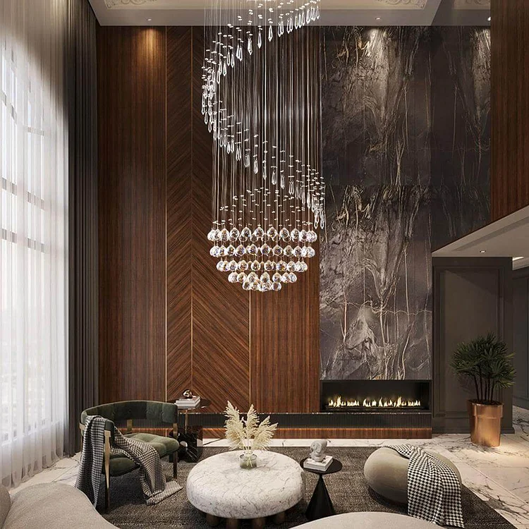 Modern Single Crystal Ball Spiral Chandelier For Staircase Foyer 
