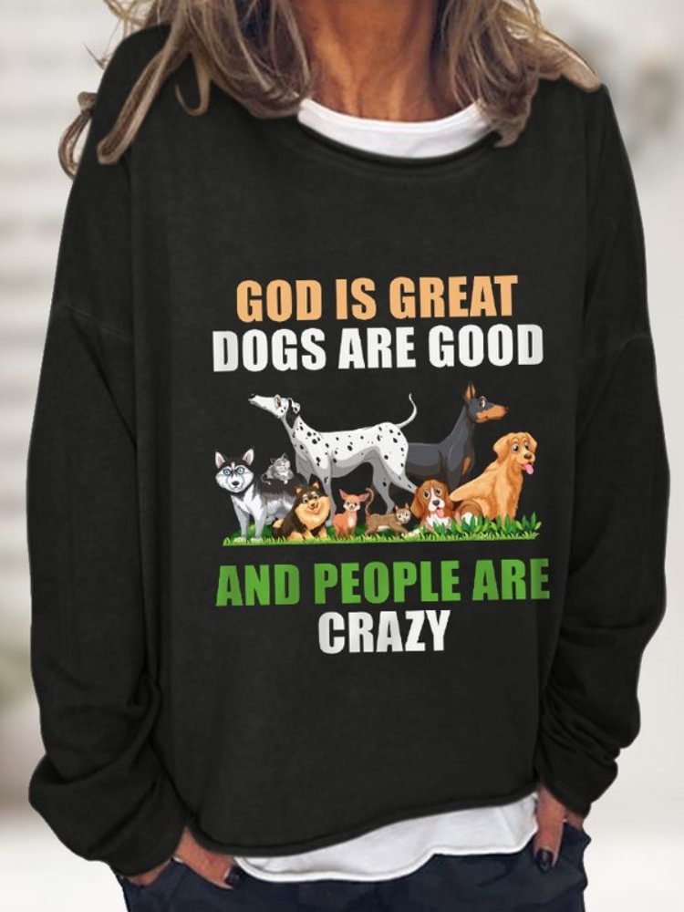 Dogs On The Grass And Letters Print Sweatshirt