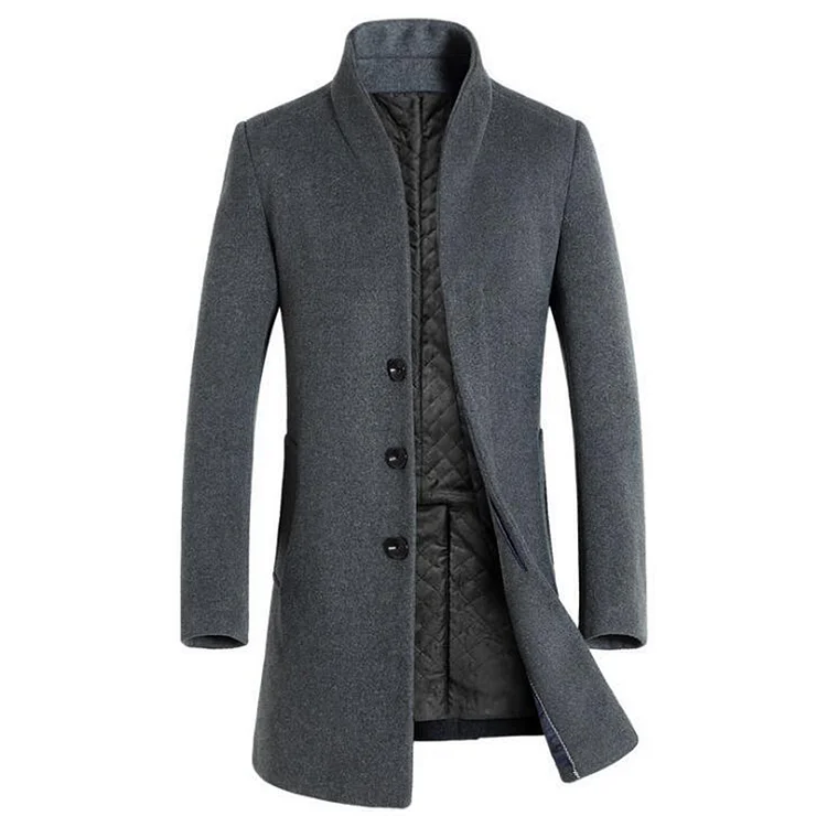 BrosWear Men's Stand Collar Plus Fleece Coat