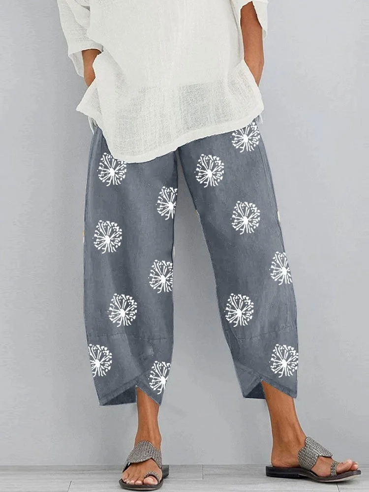 Women's Loose Floral Printed Elastic Waistband Pocket Pants